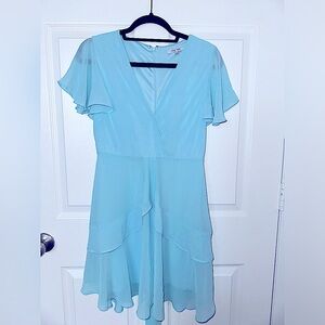lightweight blue satin/ shilk romper dress with belt included